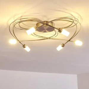 hofstein Plafonnier Gordola LED Acier brossé, 6 lumières* Lampes En Verre