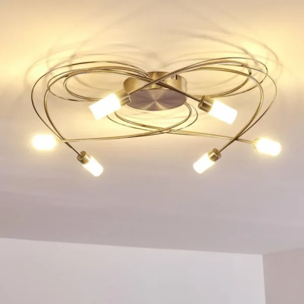 hofstein Plafonnier Gordola LED Acier brossé, 6 lumières* Lampes En Verre