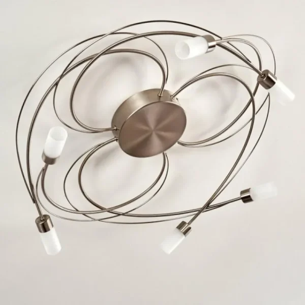 hofstein Plafonnier Gordola LED Acier brossé, 6 lumières* Lampes En Verre
