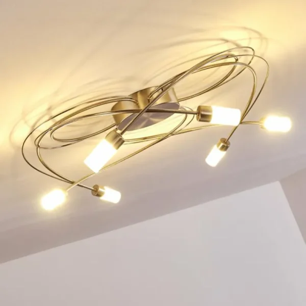 hofstein Plafonnier Gordola LED Acier brossé, 6 lumières* Lampes En Verre