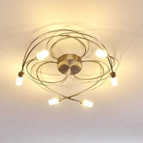 hofstein Plafonnier Gordola LED Acier brossé, 6 lumières* Lampes En Verre