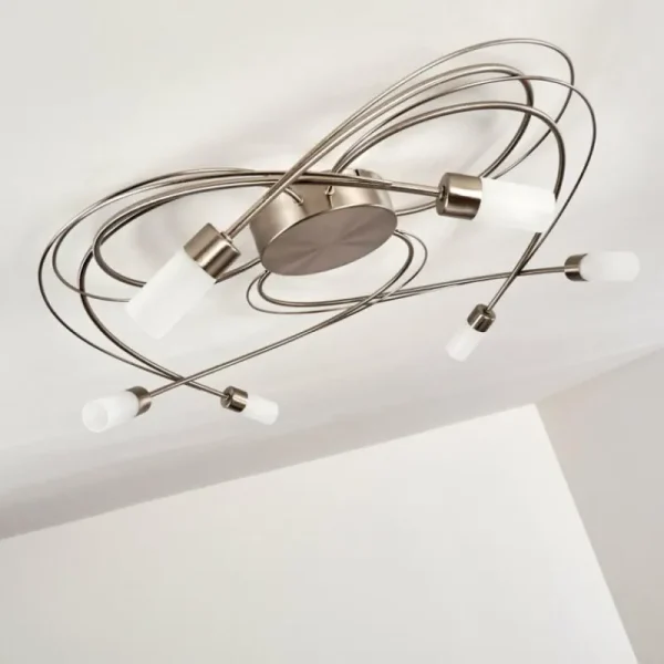 hofstein Plafonnier Gordola LED Acier brossé, 6 lumières* Lampes En Verre