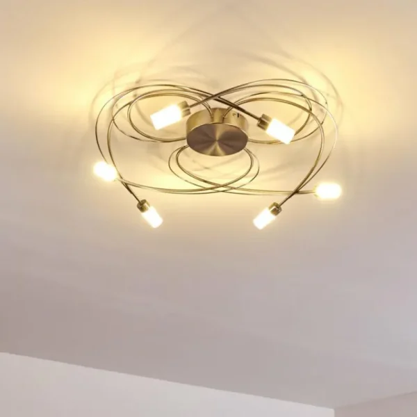 hofstein Plafonnier Gordola LED Acier brossé, 6 lumières* Lampes En Verre