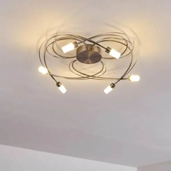 hofstein Plafonnier Gordola LED Acier brossé, 6 lumières* Lampes En Verre