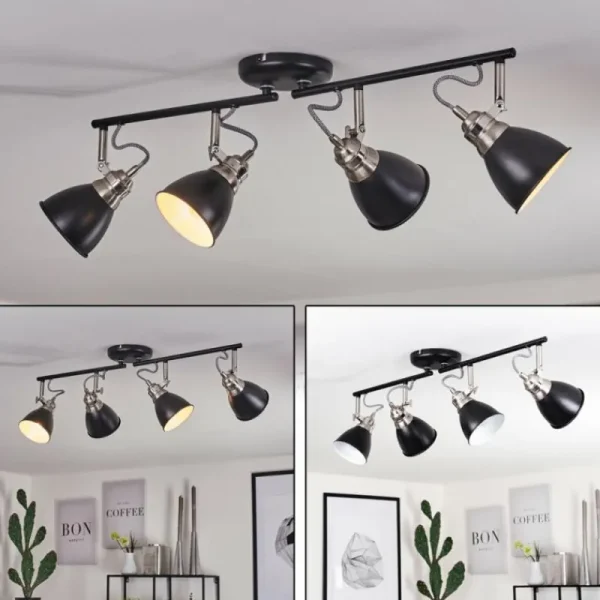 hofstein Plafonnier Gralingen Nickel mat, Noir, 4 lumières* Lampes Modernes