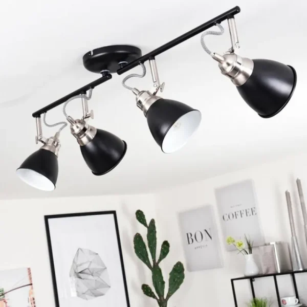 hofstein Plafonnier Gralingen Nickel mat, Noir, 4 lumières* Lampes Modernes