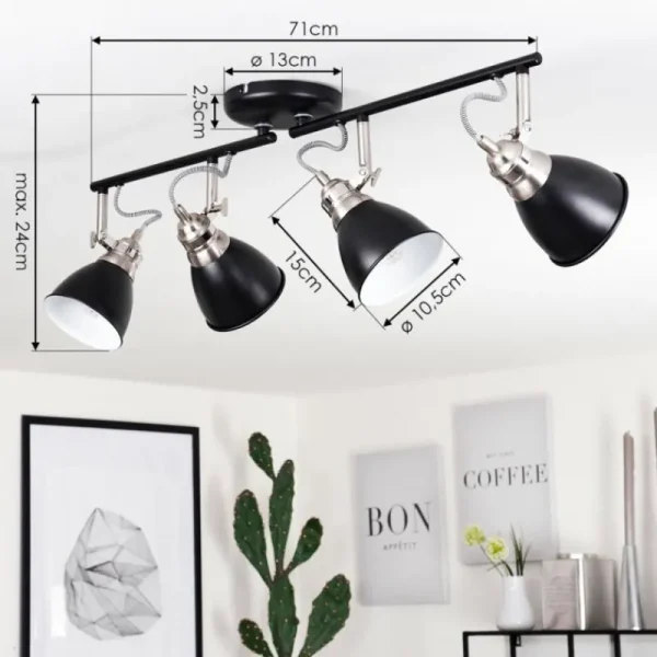 hofstein Plafonnier Gralingen Nickel mat, Noir, 4 lumières* Lampes Modernes