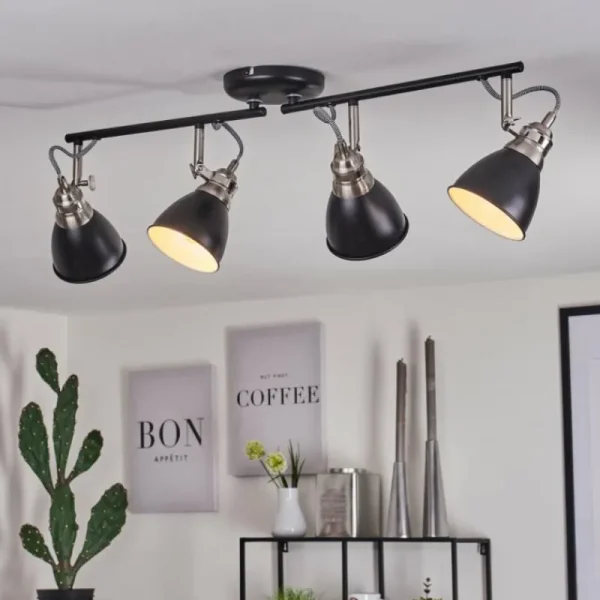 hofstein Plafonnier Gralingen Nickel mat, Noir, 4 lumières* Lampes Modernes