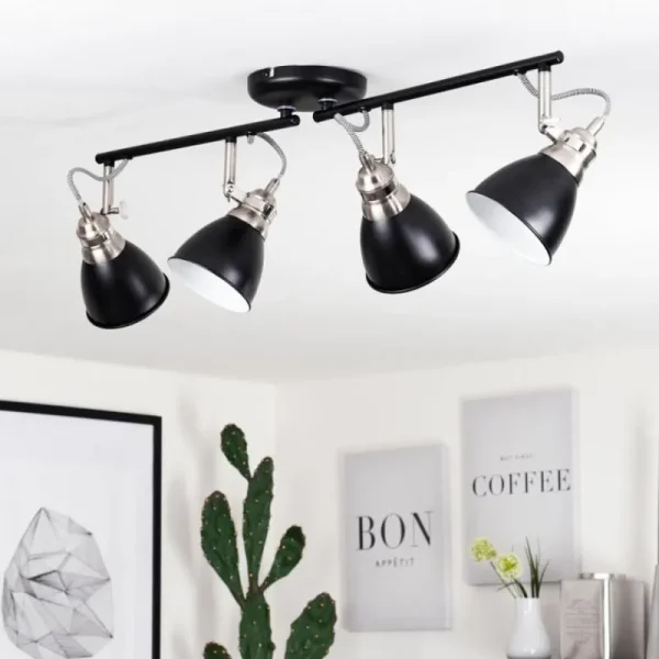 hofstein Plafonnier Gralingen Nickel mat, Noir, 4 lumières* Lampes Modernes