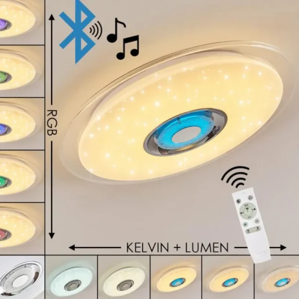 hofstein Plafonnier Haderup LED Chrome, Blanc, 1 lumière, Télécommandes, Changeur de couleurs* Lampes Modernes