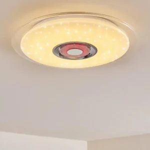 hofstein Plafonnier Haderup LED Chrome, Blanc, 1 lumière, Télécommandes, Changeur de couleurs* Lampes Modernes