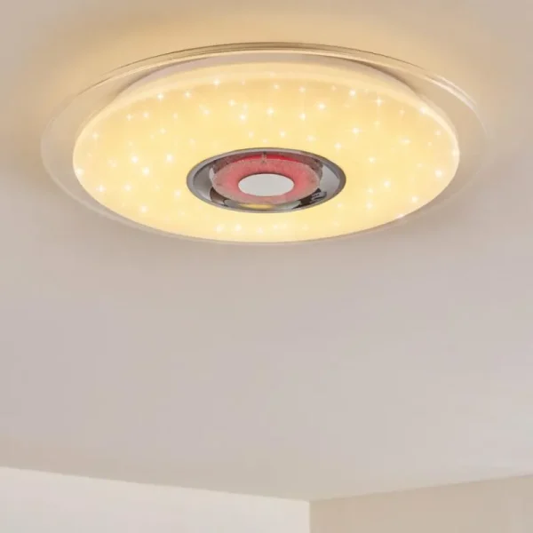 hofstein Plafonnier Haderup LED Chrome, Blanc, 1 lumière, Télécommandes, Changeur de couleurs* Lampes Modernes