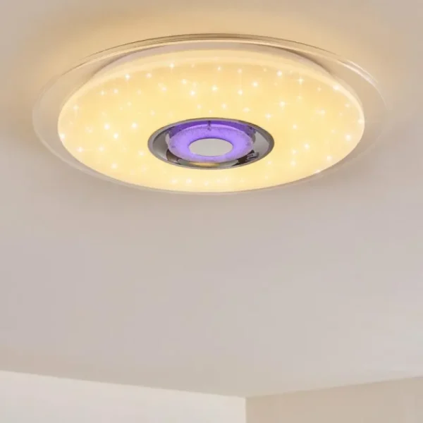 hofstein Plafonnier Haderup LED Chrome, Blanc, 1 lumière, Télécommandes, Changeur de couleurs* Lampes Modernes