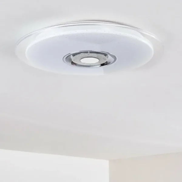 hofstein Plafonnier Haderup LED Chrome, Blanc, 1 lumière, Télécommandes, Changeur de couleurs* Lampes Modernes