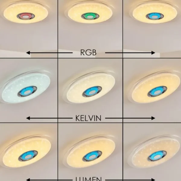 hofstein Plafonnier Haderup LED Chrome, Blanc, 1 lumière, Télécommandes, Changeur de couleurs* Lampes Modernes