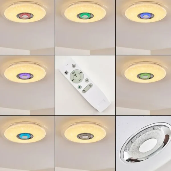 hofstein Plafonnier Haderup LED Chrome, Blanc, 1 lumière, Télécommandes, Changeur de couleurs* Lampes Modernes