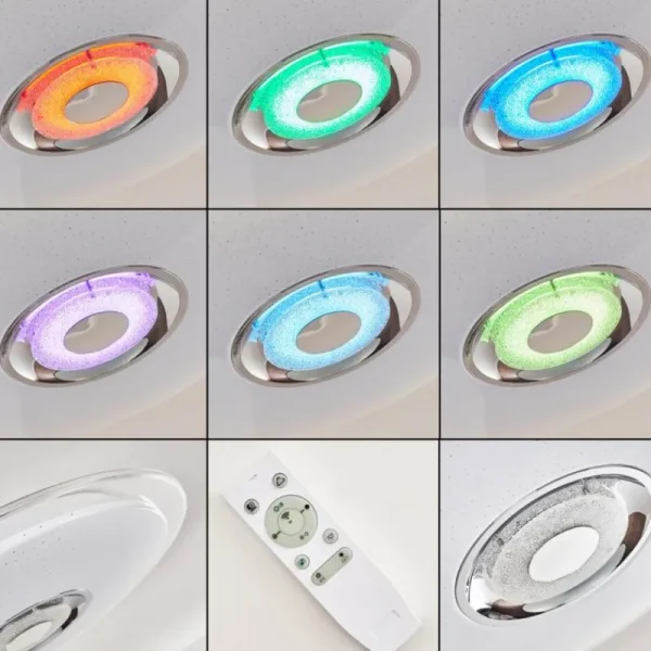 hofstein Plafonnier Haderup LED Chrome, Blanc, 1 lumière, Télécommandes, Changeur de couleurs* Lampes Modernes