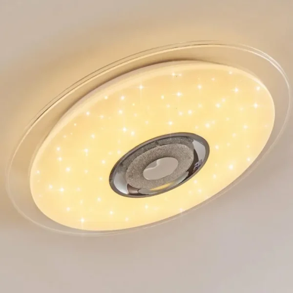 hofstein Plafonnier Haderup LED Chrome, Blanc, 1 lumière, Télécommandes, Changeur de couleurs* Lampes Modernes