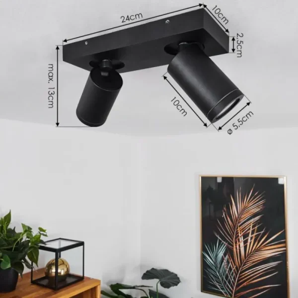 hofstein Plafonnier Hakamken LED Noir, 2 lumières* Lampes En Verre