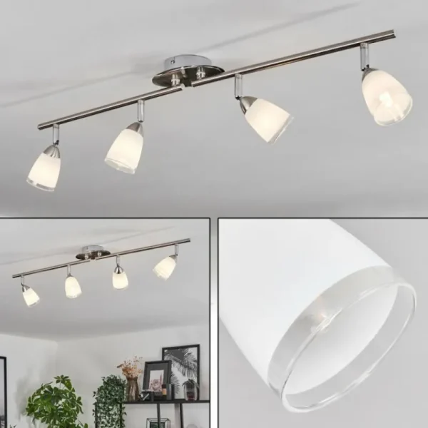 hofstein Plafonnier Holualoa LED Nickel mat, 4 lumières* Lampes En Verre