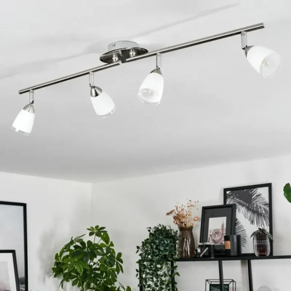 hofstein Plafonnier Holualoa LED Nickel mat, 4 lumières* Lampes En Verre