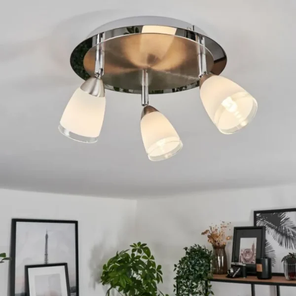 hofstein Plafonnier Holualoa LED Nickel mat, 3 lumières* Lampes En Verre