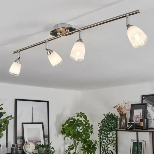 hofstein Plafonnier Holualoa LED Nickel mat, 4 lumières* Lampes En Verre