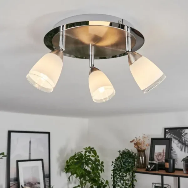 hofstein Plafonnier Holualoa LED Nickel mat, 3 lumières* Lampes En Verre