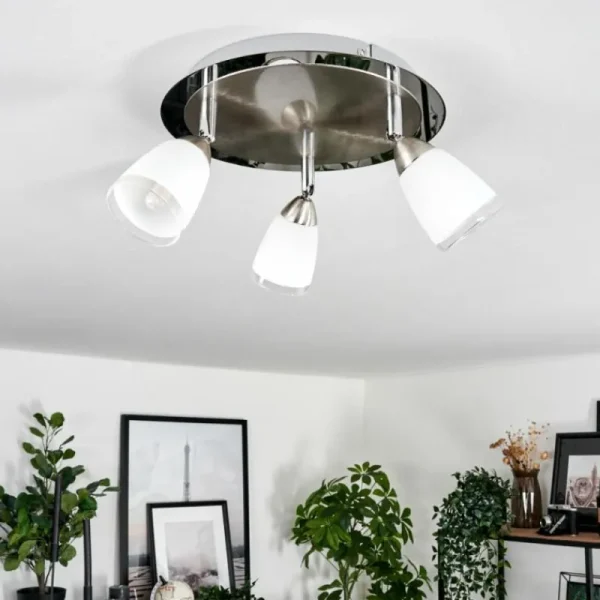 hofstein Plafonnier Holualoa LED Nickel mat, 3 lumières* Lampes En Verre