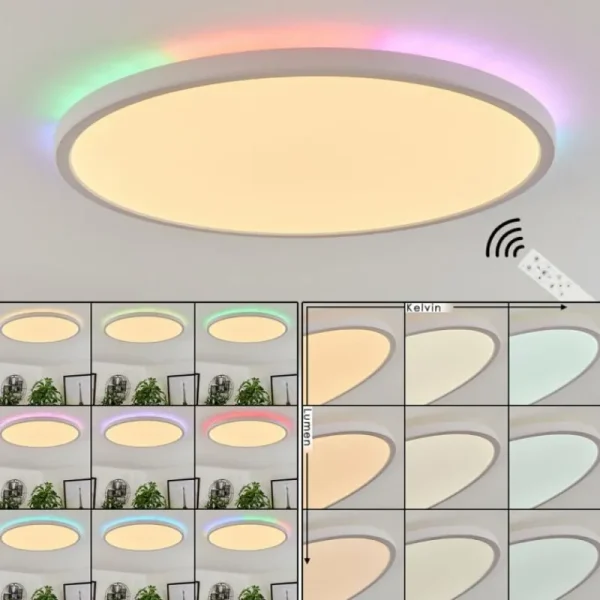 hofstein Plafonnier Hortinhas LED Blanc, 1 lumière, Télécommandes, Changeur de couleurs* Lampes Modernes