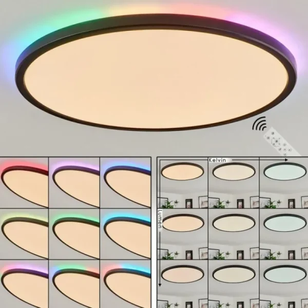 hofstein Plafonnier Hortinhas LED Noir, 1 lumière, Télécommandes, Changeur de couleurs* Lampes Modernes
