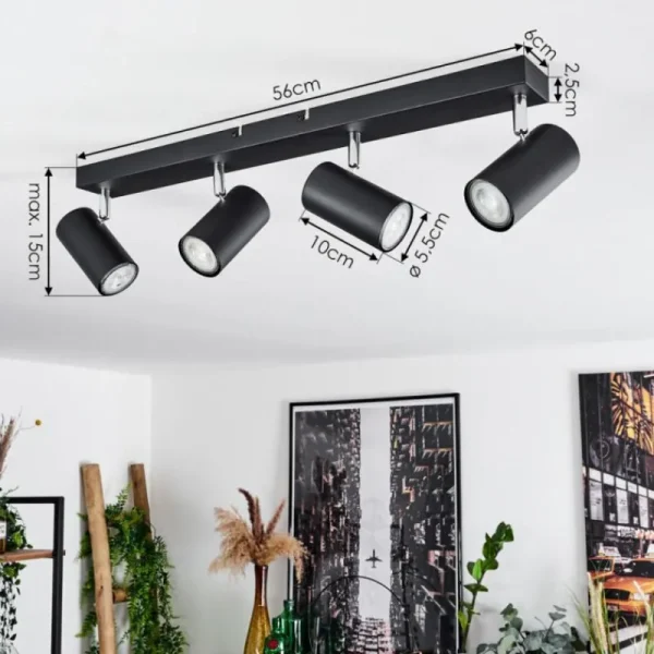 hofstein Plafonnier Javel Chrome, Noir, 4 lumières* Lampes Modernes