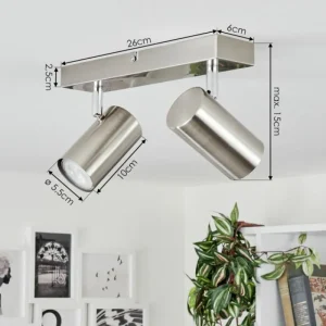 hofstein Plafonnier Javel Chrome, Nickel mat, 2 lumières* Lampes Modernes