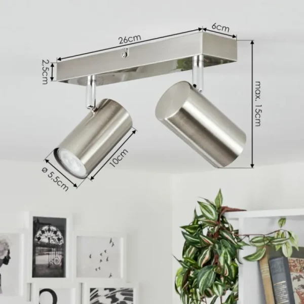hofstein Plafonnier Javel Chrome, Nickel mat, 2 lumières* Lampes Modernes