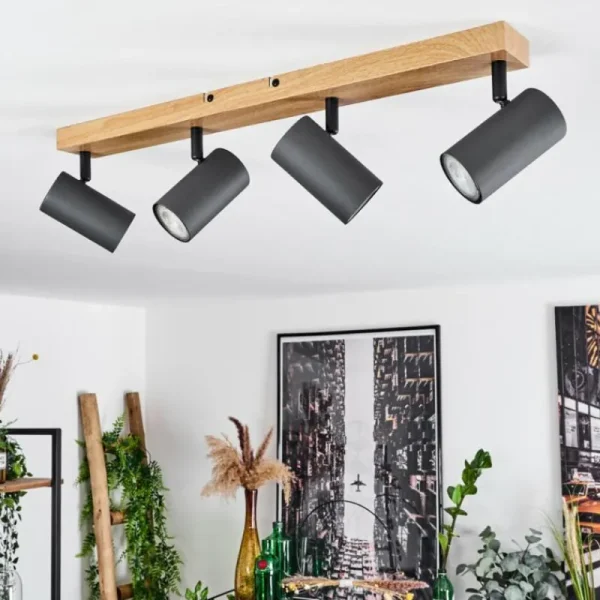 hofstein Plafonnier Javel Couleur bois, Noir, 4 lumières* Lampes Modernes