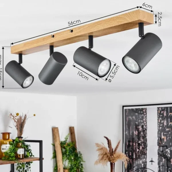 hofstein Plafonnier Javel Couleur bois, Noir, 4 lumières* Lampes Modernes