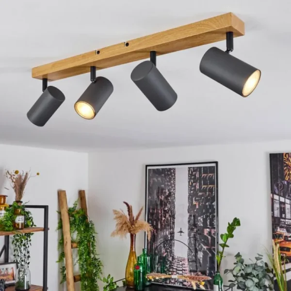 hofstein Plafonnier Javel Couleur bois, Noir, 4 lumières* Lampes Modernes