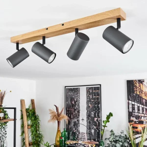 hofstein Plafonnier Javel Couleur bois, Noir, 4 lumières* Lampes Modernes