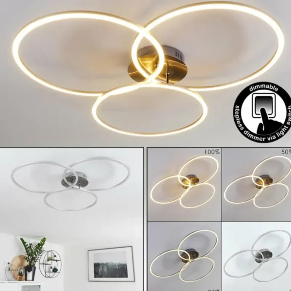 hofstein Plafonnier Johsa LED Nickel mat, Argenté, 3 lumières* Lampes Modernes