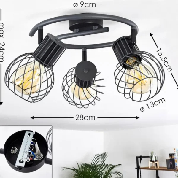 hofstein Plafonnier Kenia Gris, Noir, 3 lumières* Lampes Modernes