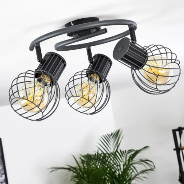 hofstein Plafonnier Kenia Gris, Noir, 3 lumières* Lampes Modernes
