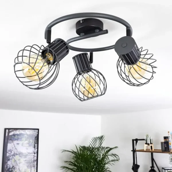 hofstein Plafonnier Kenia Gris, Noir, 3 lumières* Lampes Modernes