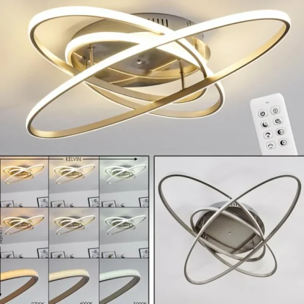 hofstein Plafonnier Krabi LED Nickel mat, 3 lumières, Télécommandes* Lampes Modernes