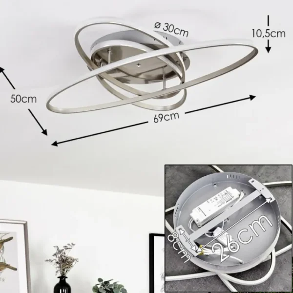 hofstein Plafonnier Krabi LED Nickel mat, 3 lumières, Télécommandes* Lampes Modernes