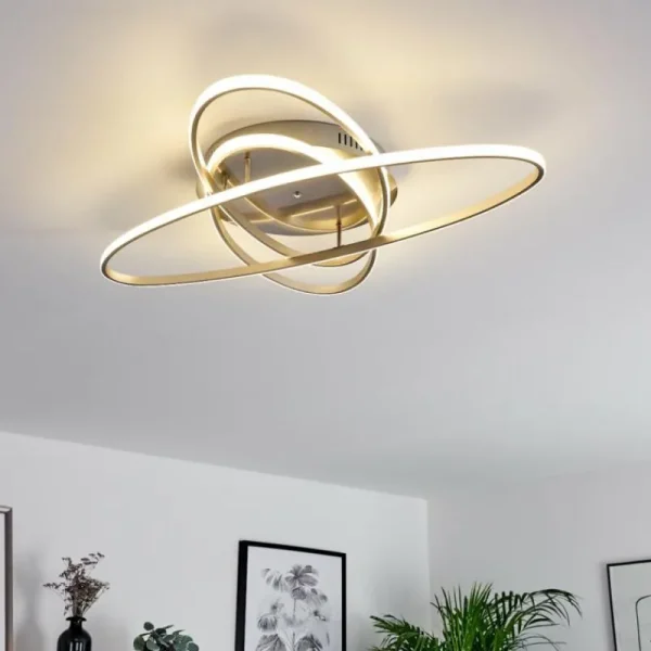 hofstein Plafonnier Krabi LED Nickel mat, 3 lumières, Télécommandes* Lampes Modernes