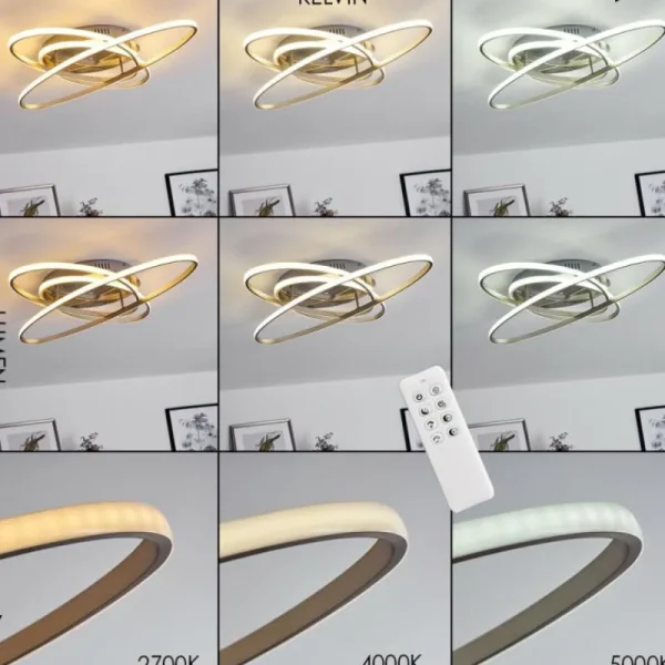 hofstein Plafonnier Krabi LED Nickel mat, 3 lumières, Télécommandes* Lampes Modernes