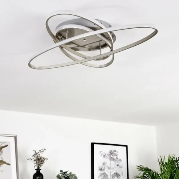 hofstein Plafonnier Krabi LED Nickel mat, 3 lumières, Télécommandes* Lampes Modernes