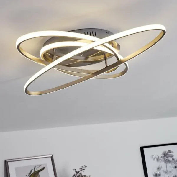hofstein Plafonnier Krabi LED Nickel mat, 3 lumières, Télécommandes* Lampes Modernes