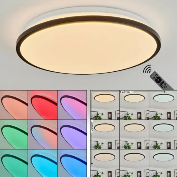 hofstein Plafonnier Kroch LED Blanc, 1 lumière, Télécommandes, Changeur de couleurs* Lampes Modernes