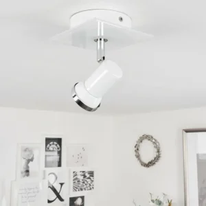 hofstein Plafonnier Lanrigan Chrome, Blanc, 1 lumière* Lampes En Verre